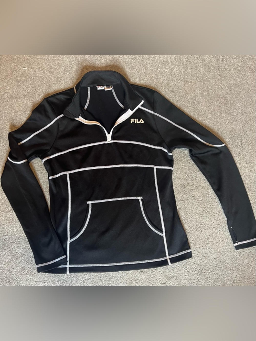 Fila Black Long Sleeve Half-Zip Pullover with White Stitching